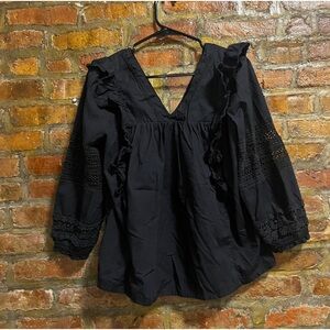 Anthropologie Black Peasant Top - Small